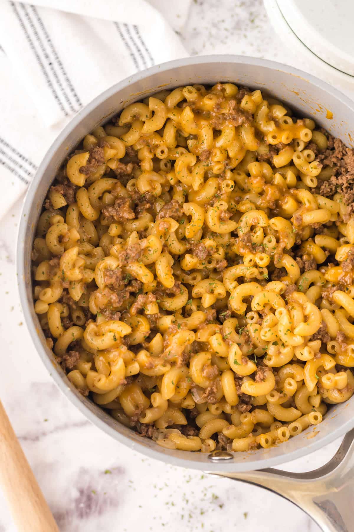 homemade hamburger helper in a skillet