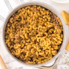 homemade hamburger helper in a skillet