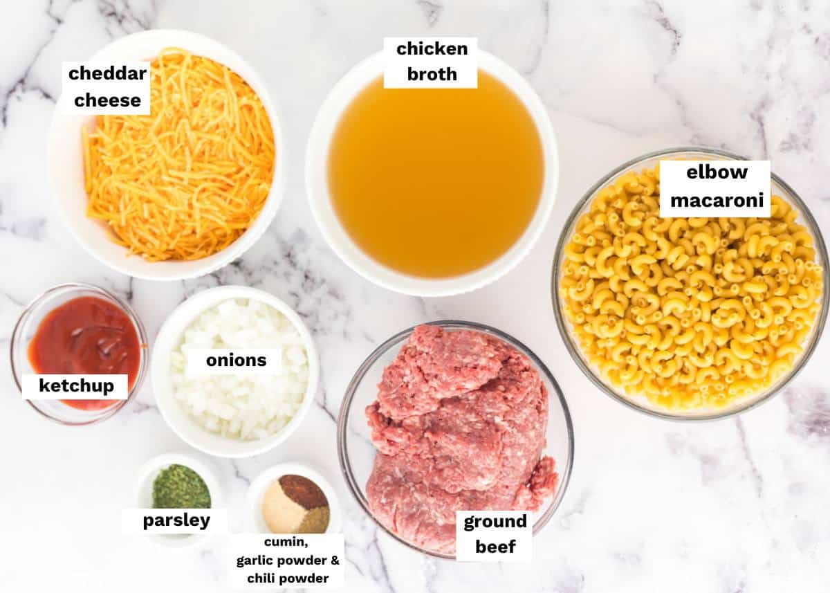 ingredients for homemade hamburger helper on a table