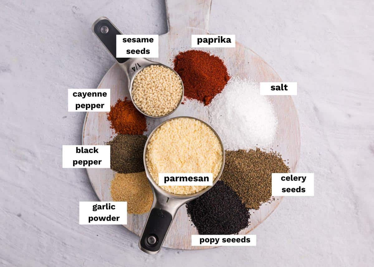ingredients for pasta salad seasoning on a table