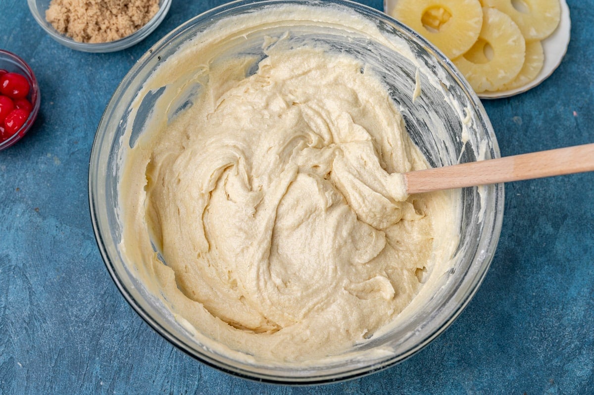 pound cake batter in a mixing bowl