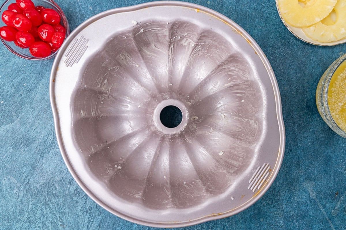 a greased bundt cake pan