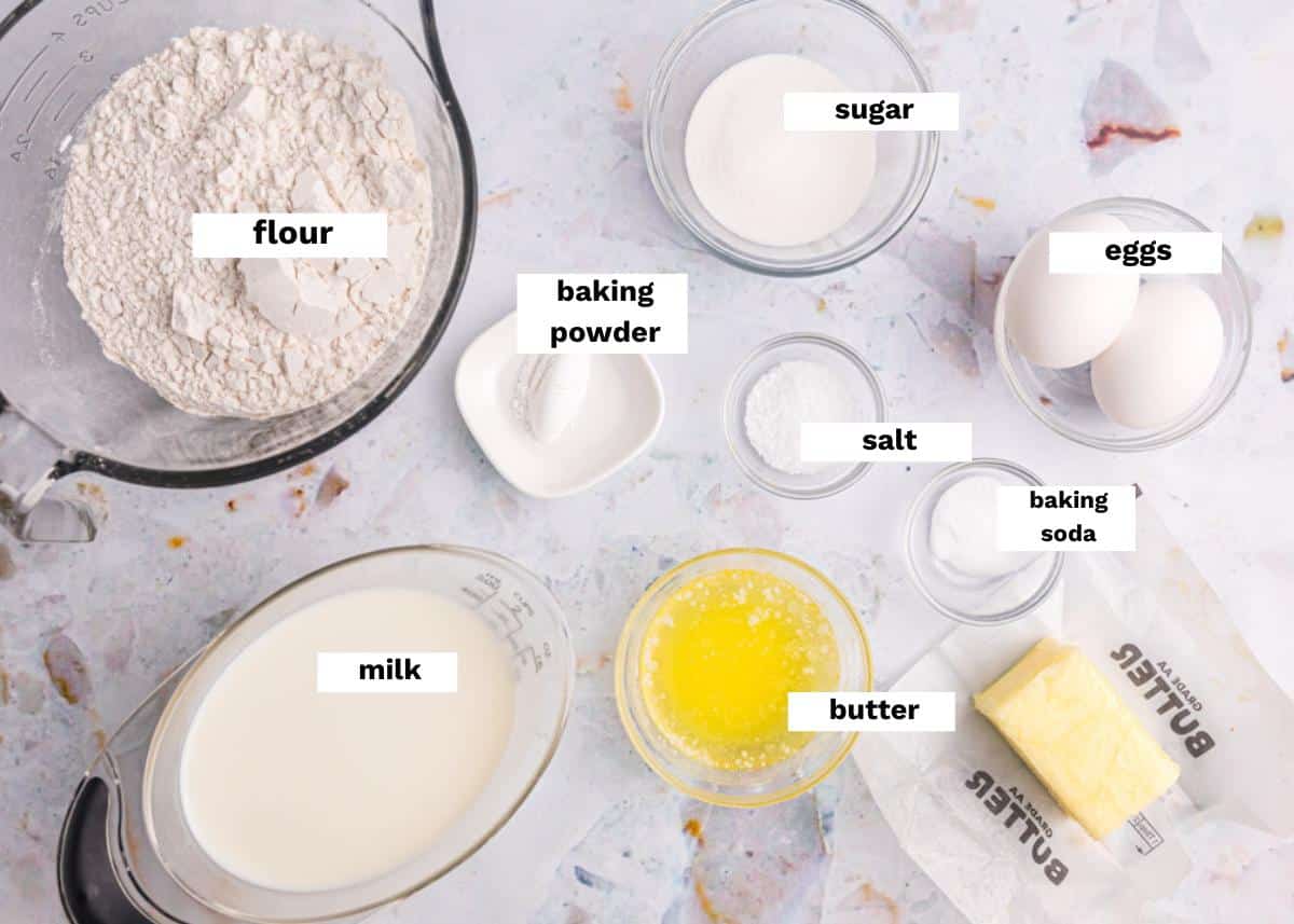 ingredients for griddle cakes on a table