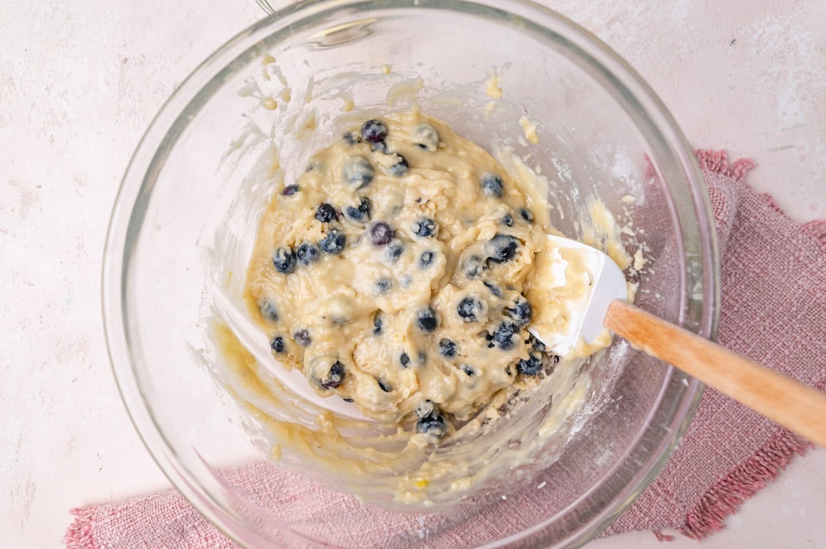 blueberry bread batter in a bowl