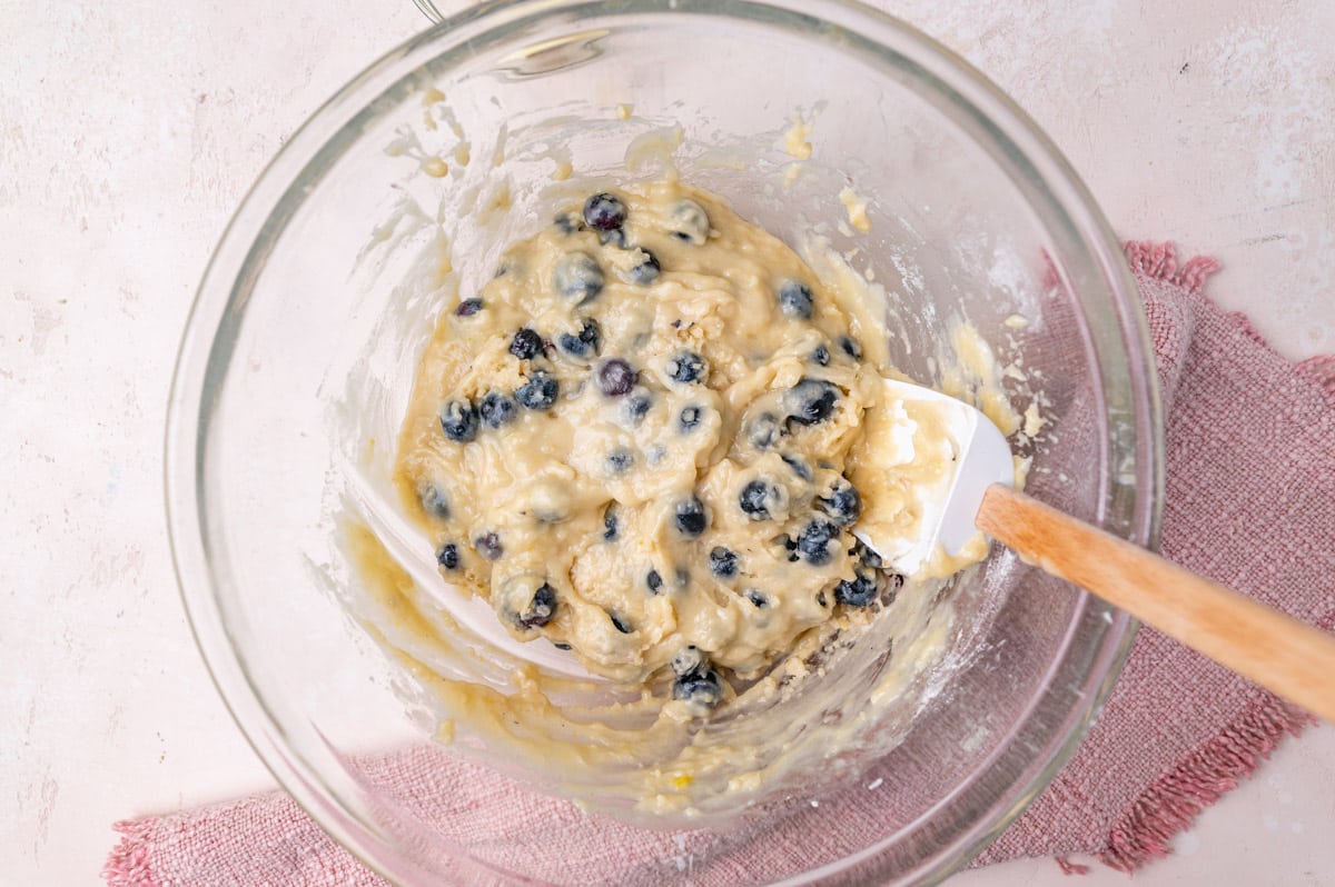 blueberry bread batter in a bowl