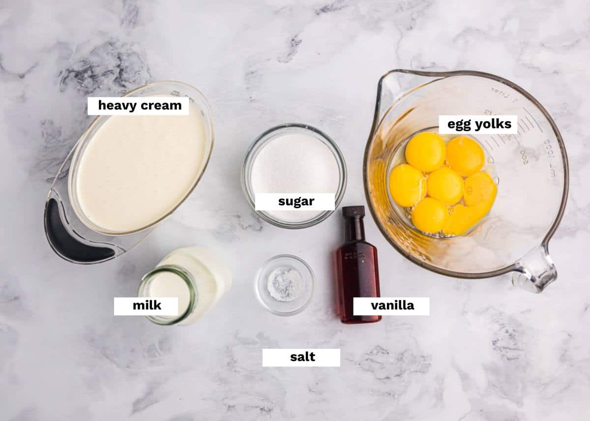 ingredients for frozen custard on a table