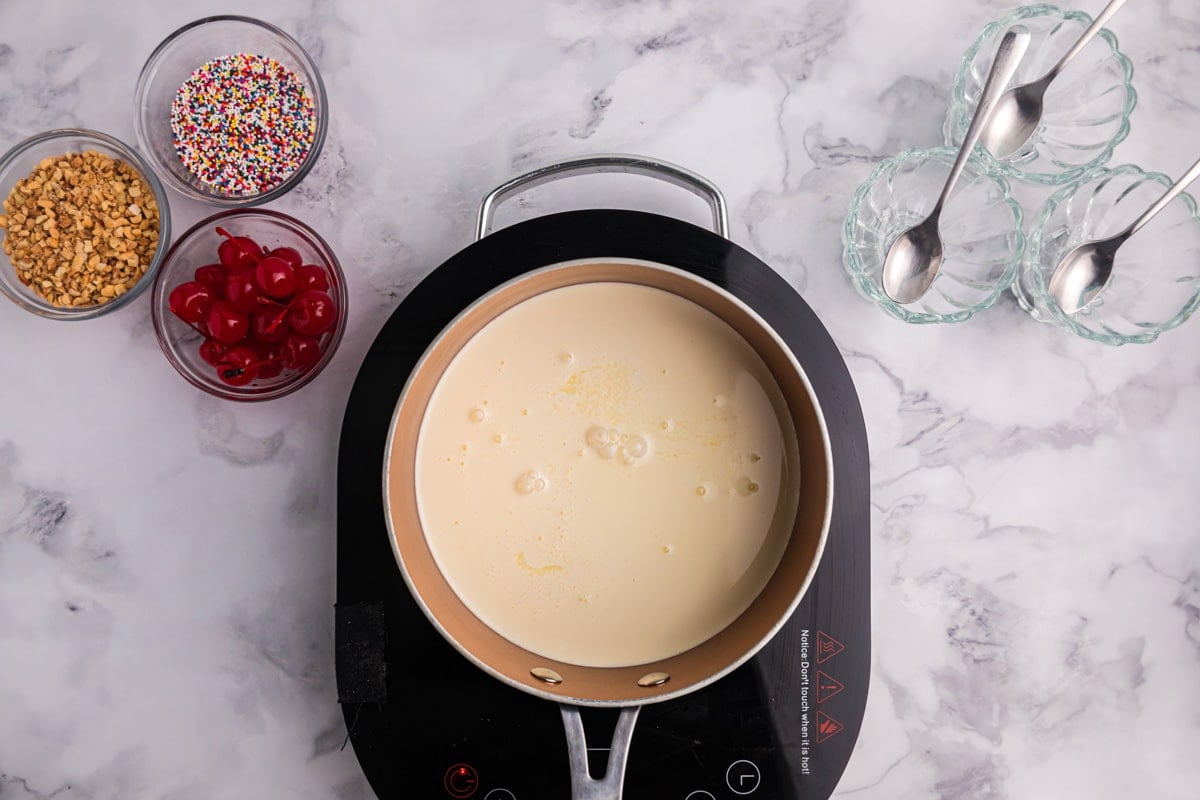 hot milk and sugar in a saucepan