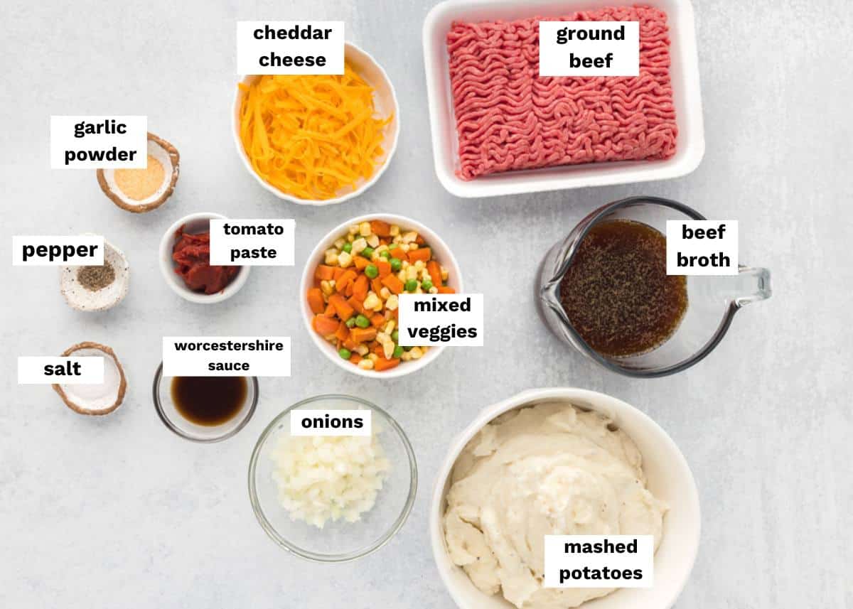 ingredients for cottage pie on a table