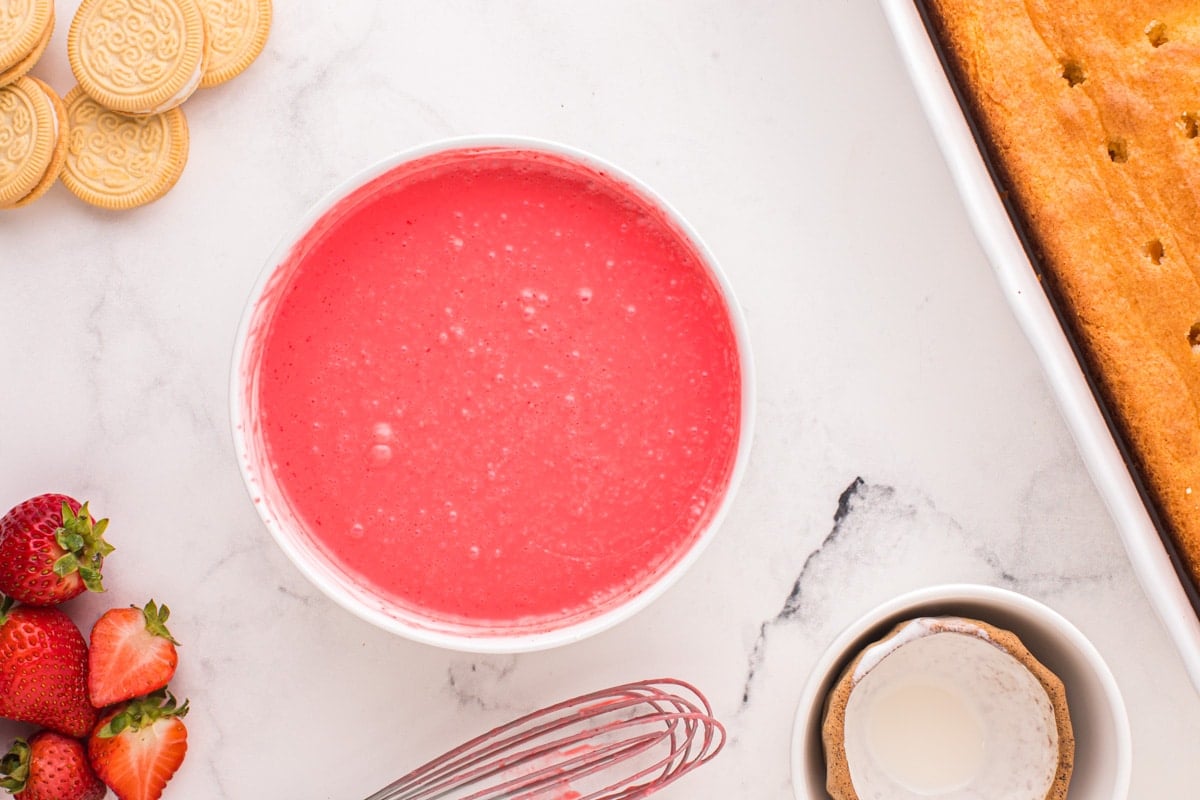 jello and heavy cream in a mixing bowl