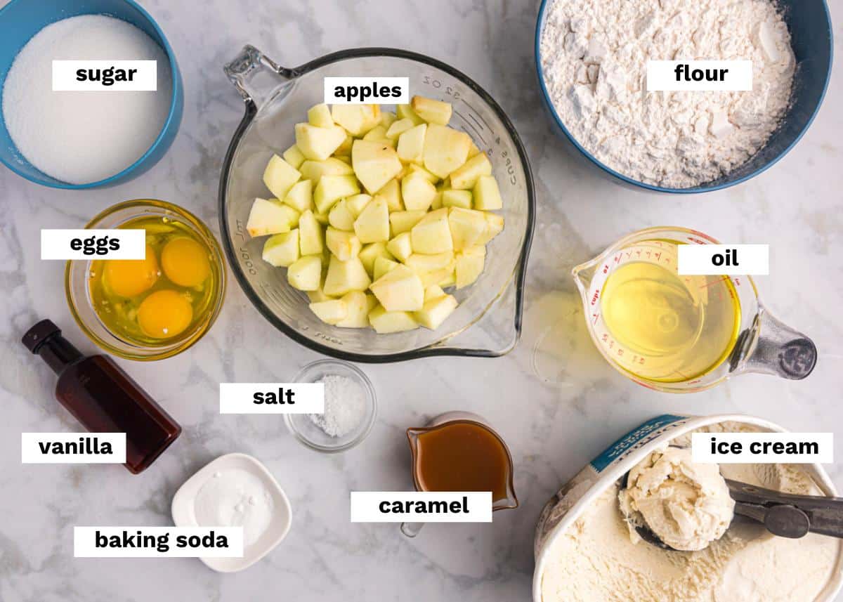 ingredients for apple dapple cake on a table