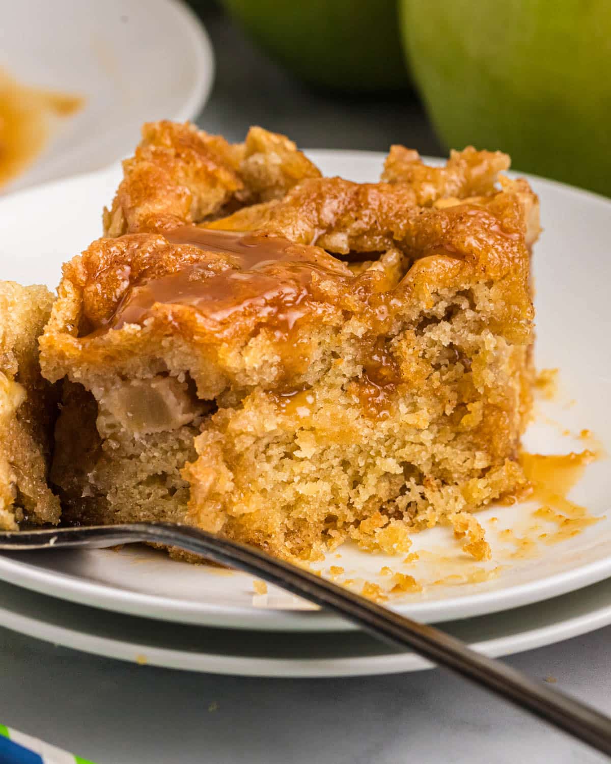 a piece of apple dapple cake on a plate