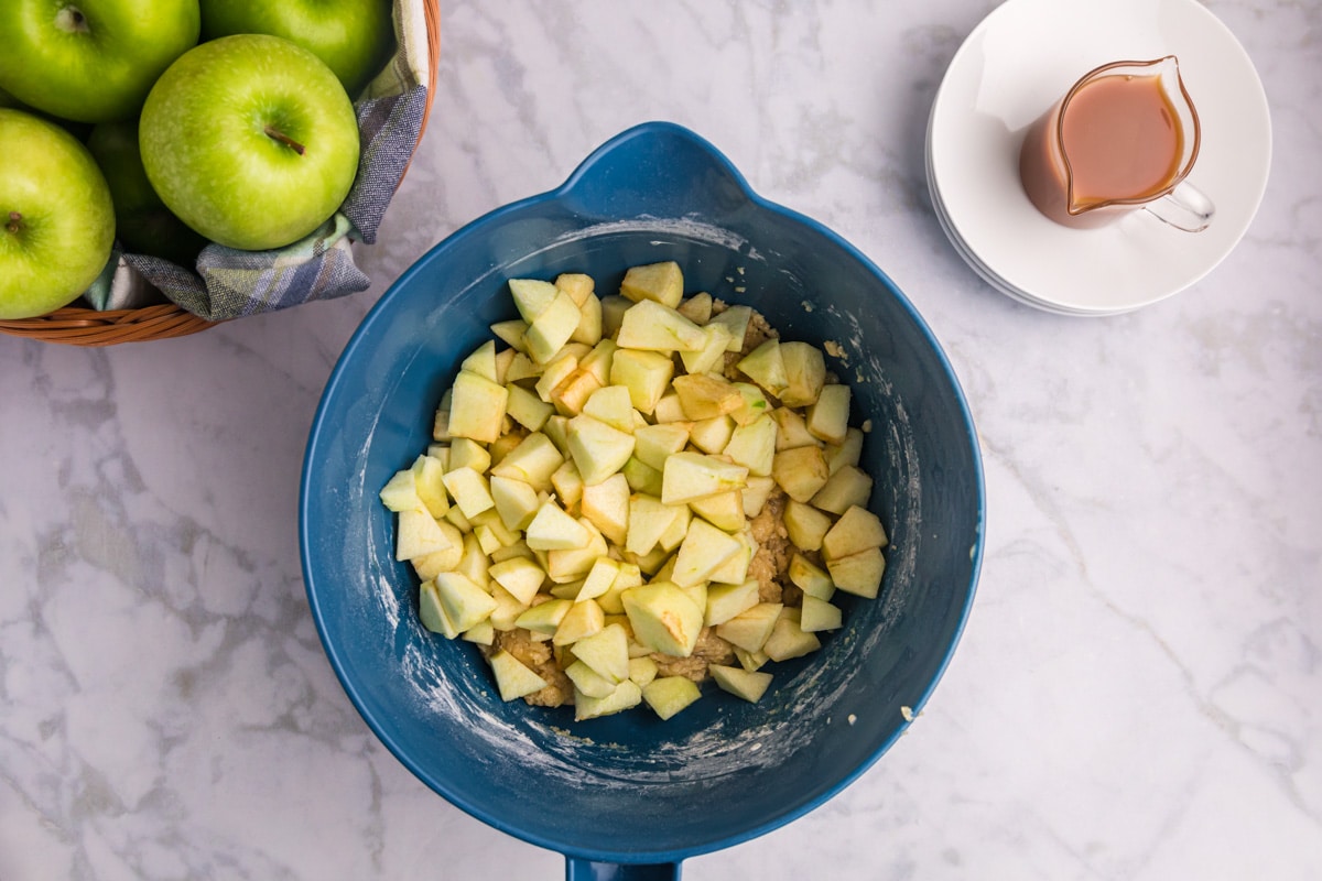 diced apples in a bowl