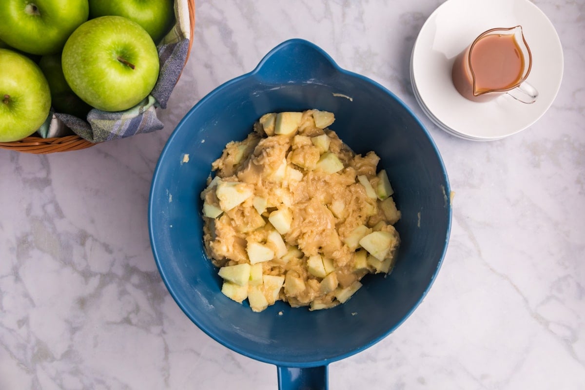 cake batter with diced apples