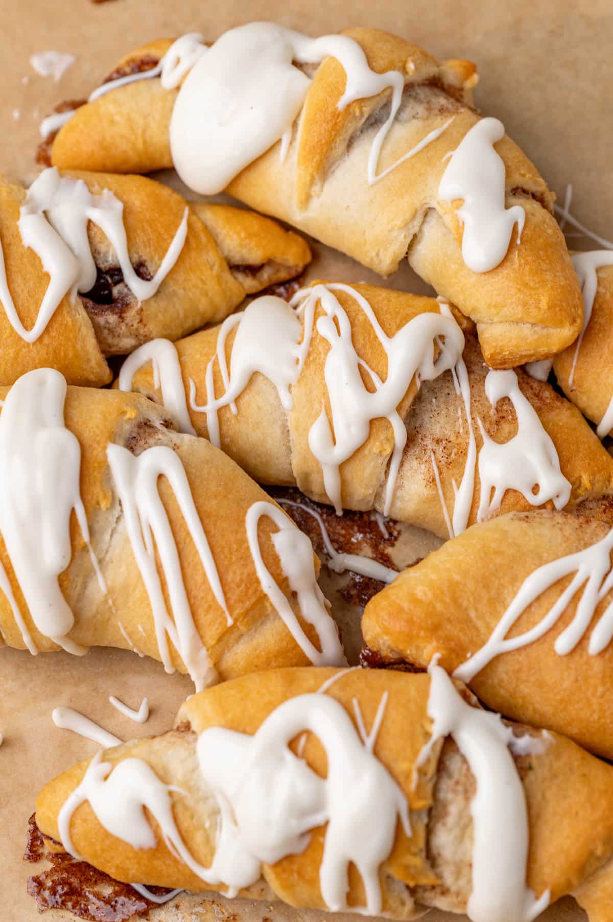 crescent roll cinnamon rolls with glaze on a table