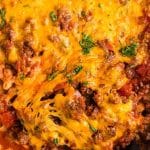 macaroni and beef casserole with cheese on top