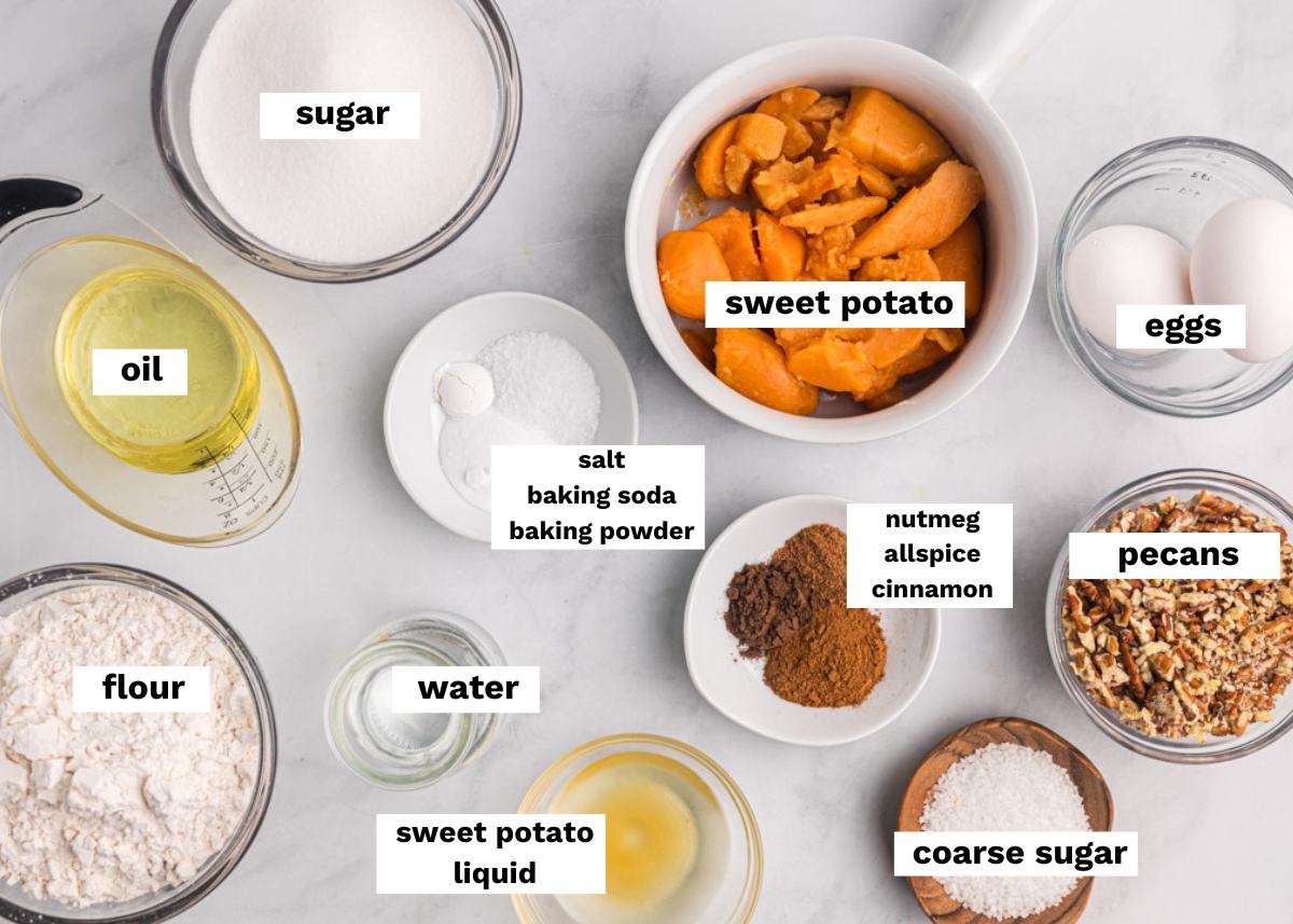 ingredients for sweet potato bread on a table