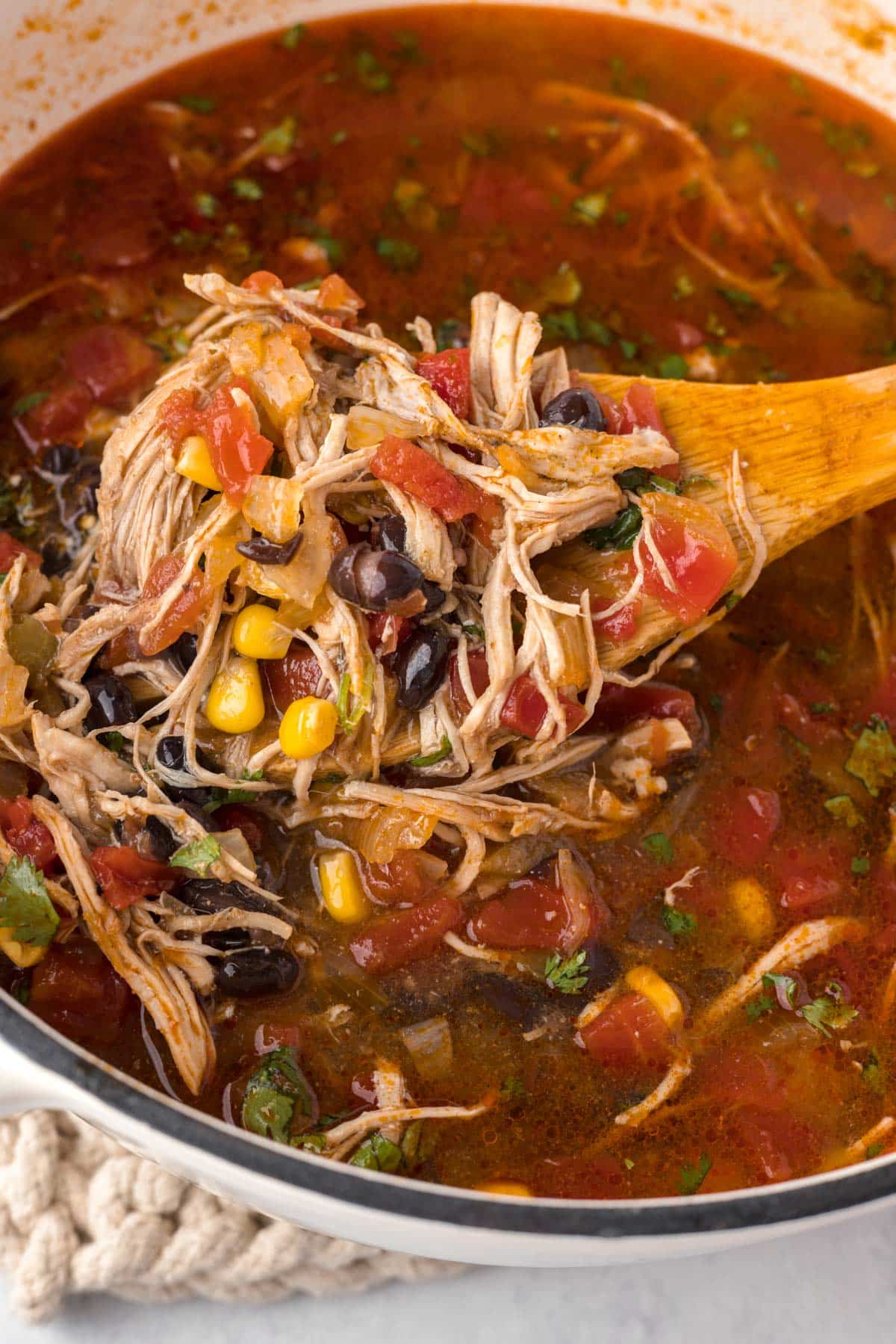 mexican chicken soup in a soup pot