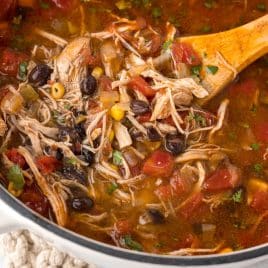mexican soup with shredded chicken and beans
