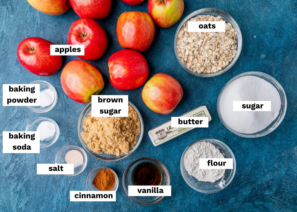 ingredients for slow cooker apple crisp on a table