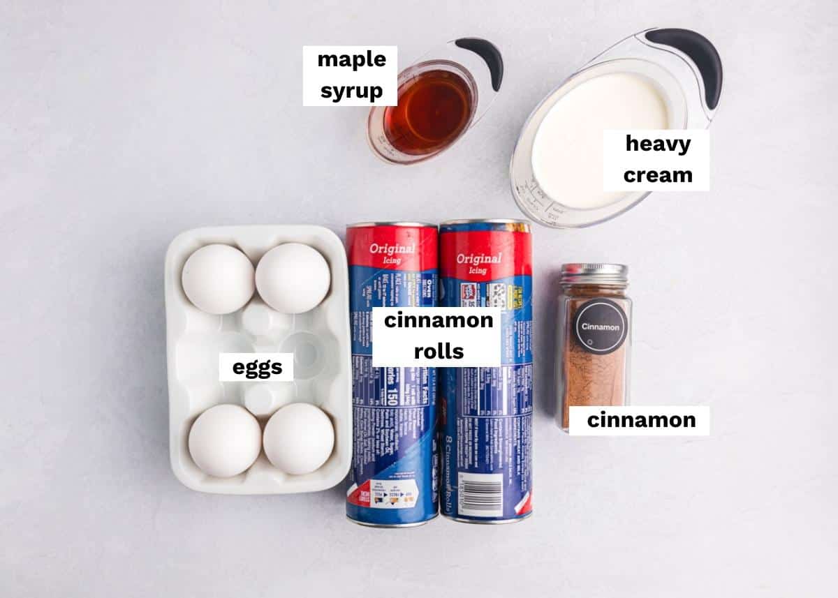 ingredients for cinnamon roll breakfast casserole on a table