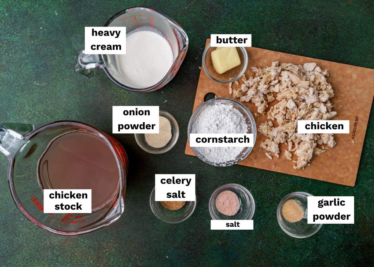 ingredients for cream of chicken soup on a table