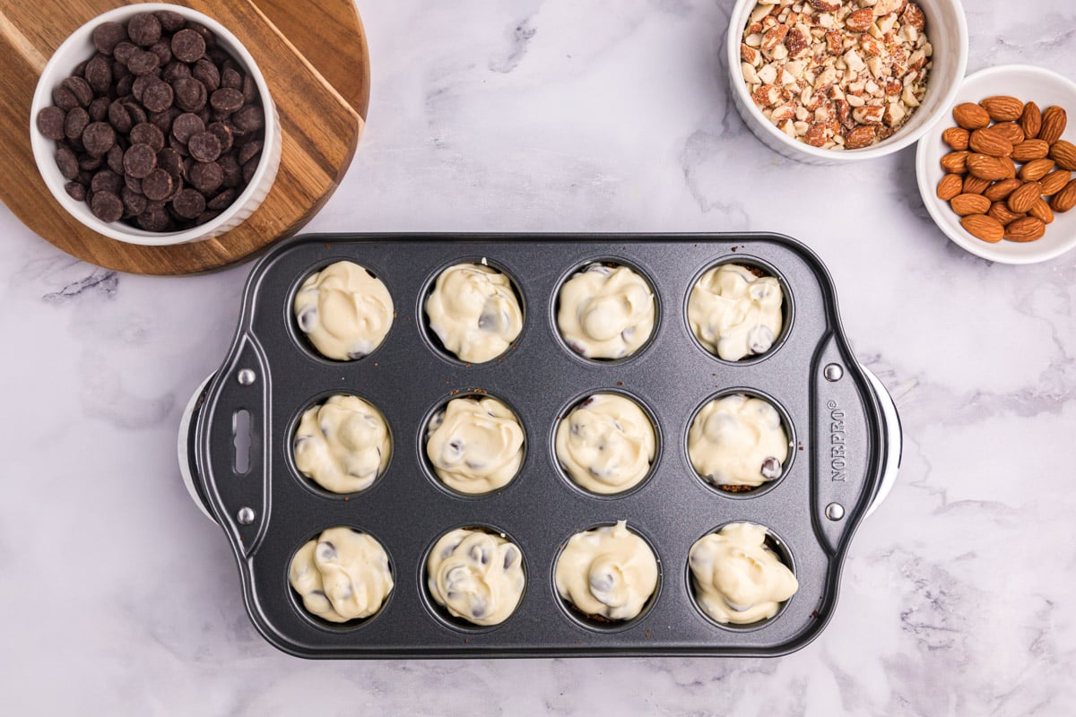 unbaked mini cheesecakes in a cheesecake pan