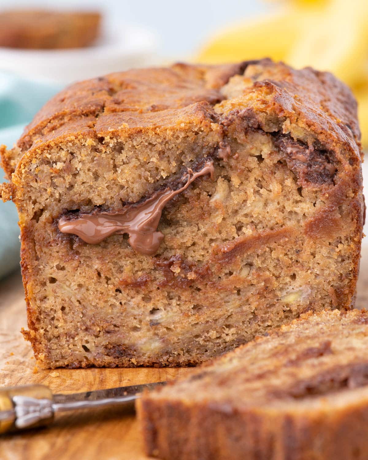 inside a loaf of buttermilk banana bread with chocolate