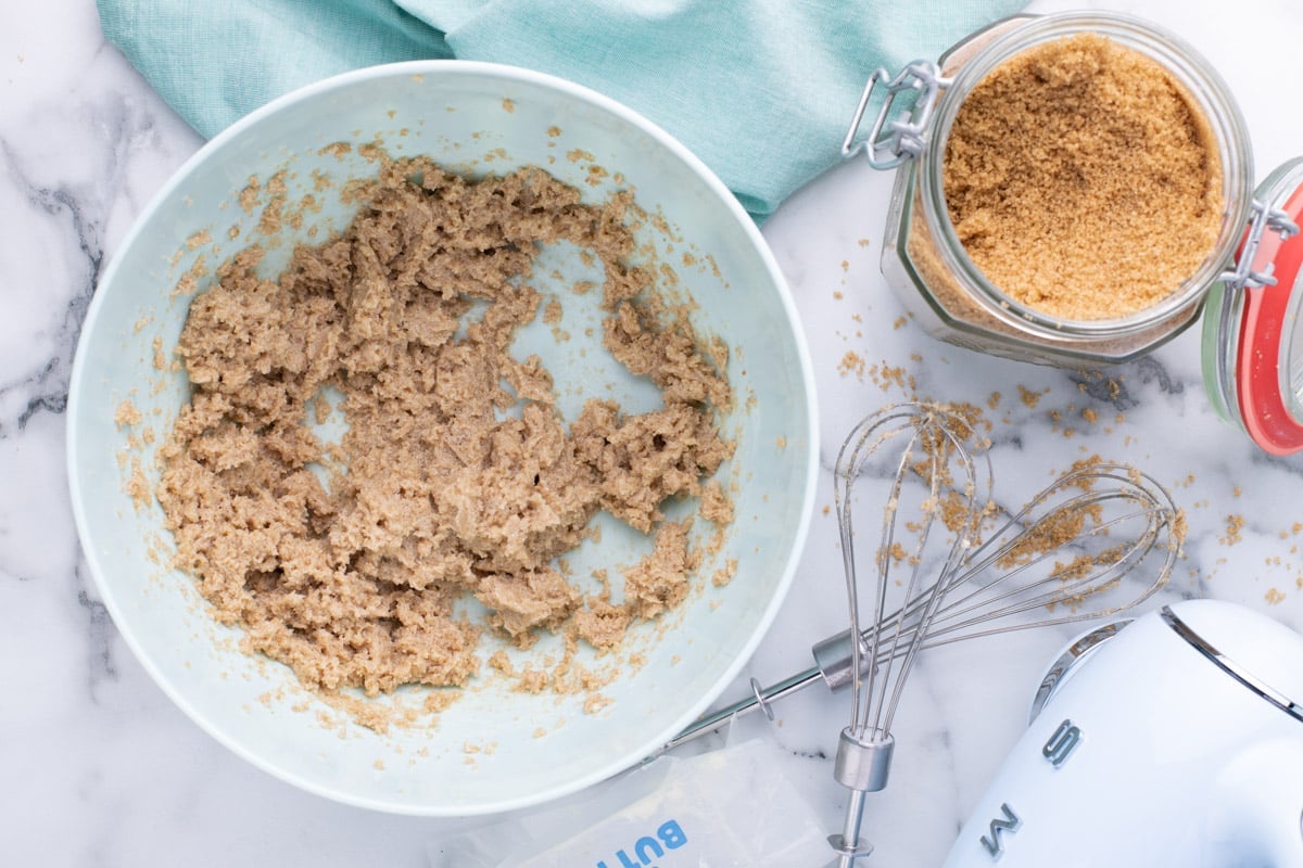 creamed butter and sugar in a mixing bowl