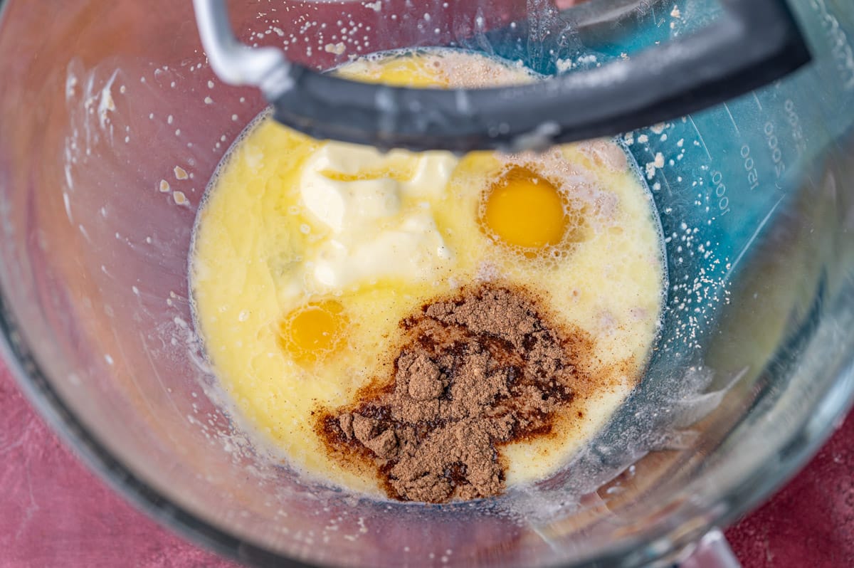 milk, eggs, butter and chai spice mix in a mixing bowl