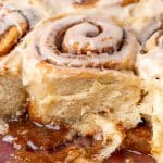 closeup of a chai cinnamon roll in a pan