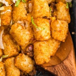 closeup of hamburger tater tot casserole