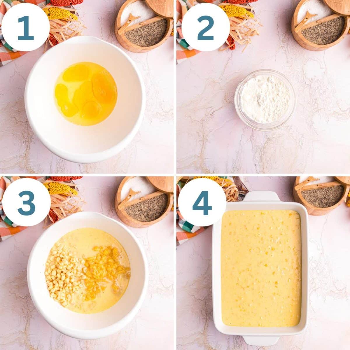 collage of how to make corn pudding