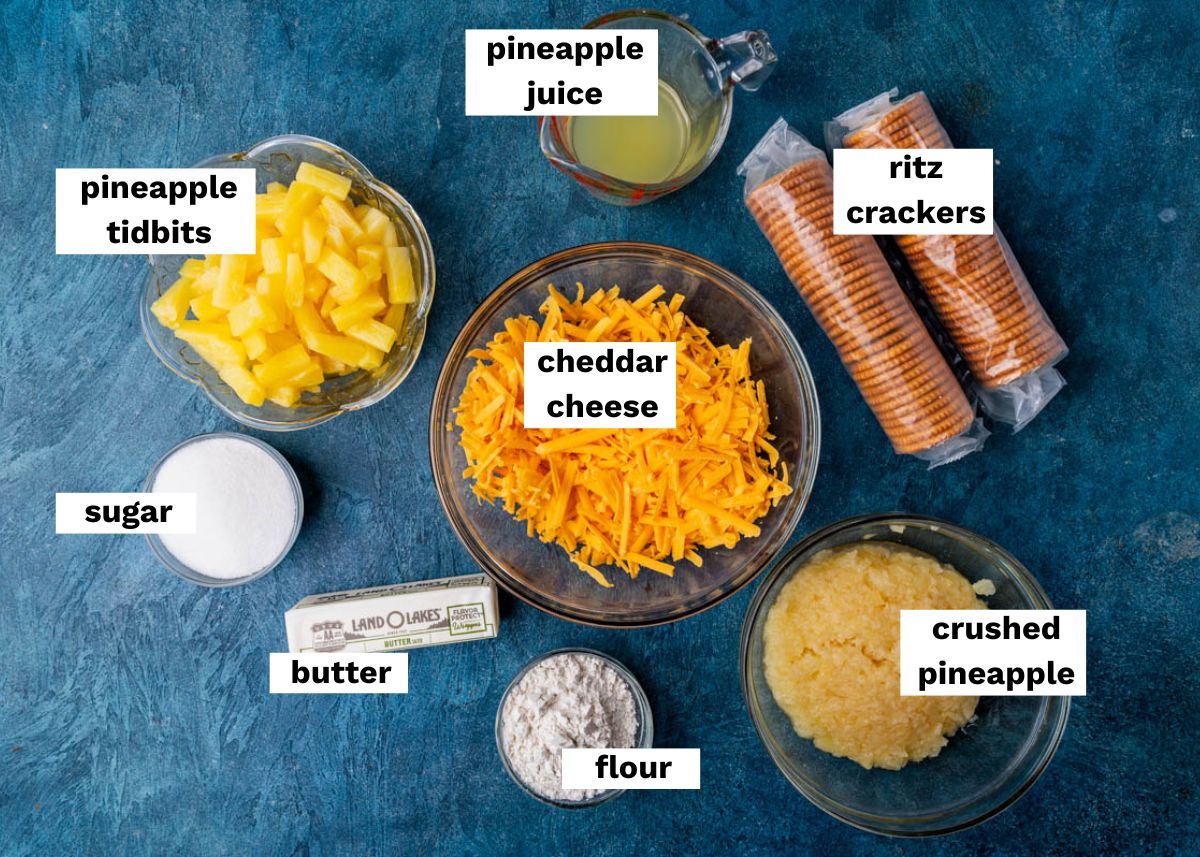 ingredients for pineapple casserole on a table