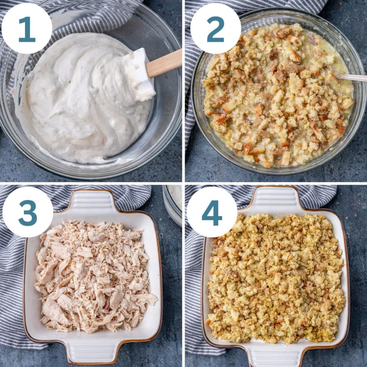 how to make chicken and stuffing casserole collage