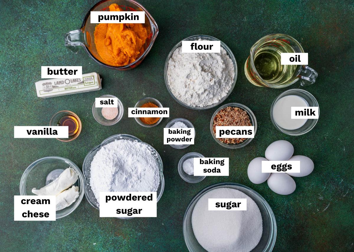 ingredients for paula deen pumpkin bars on a table
