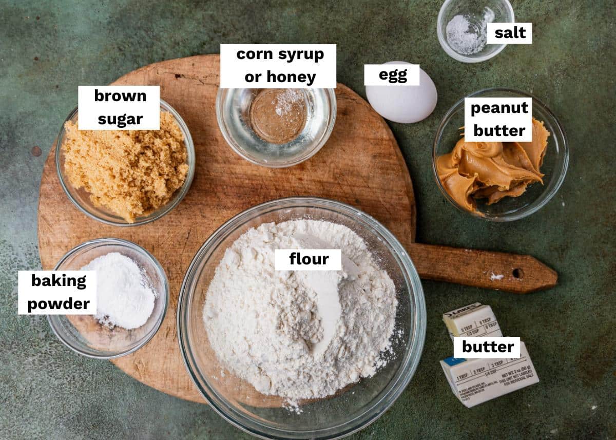 ingredients for cut out peanut butter cookies on a table
