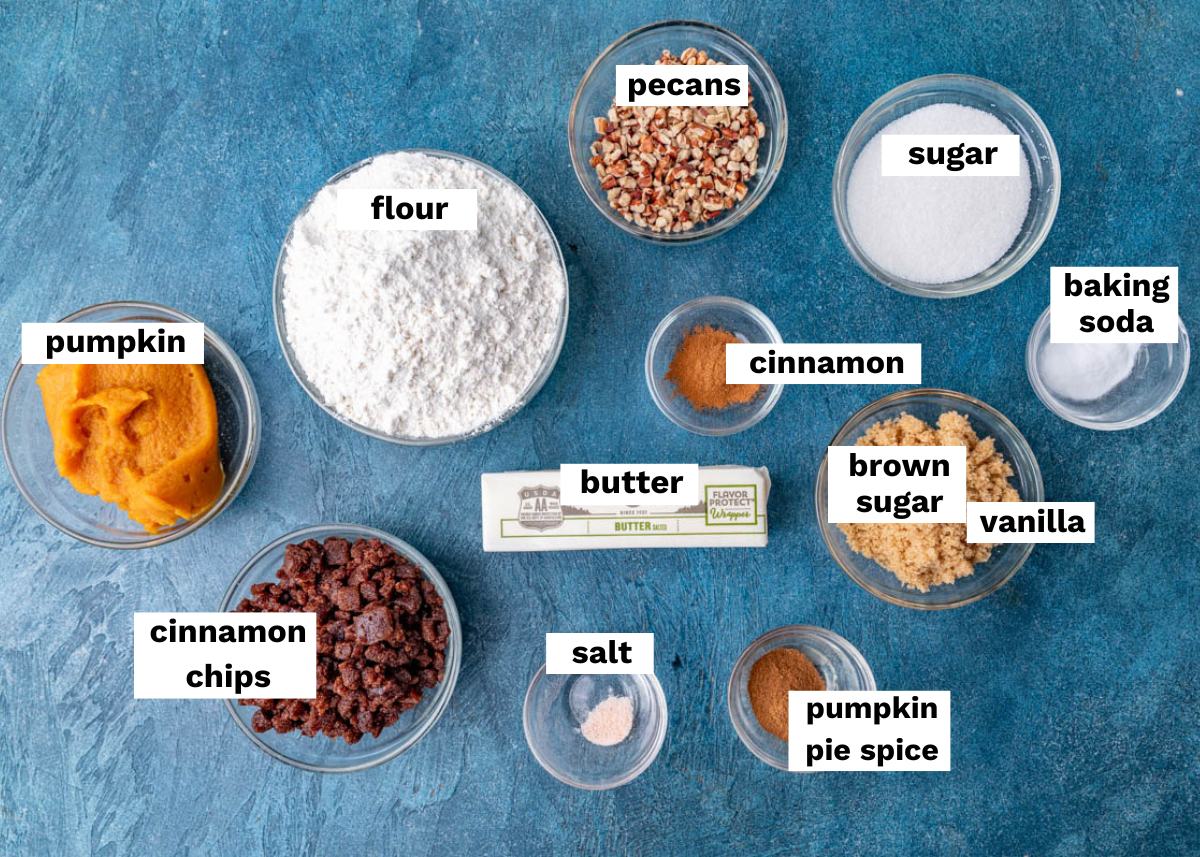 ingredients for pumpkin cookie cake on a table