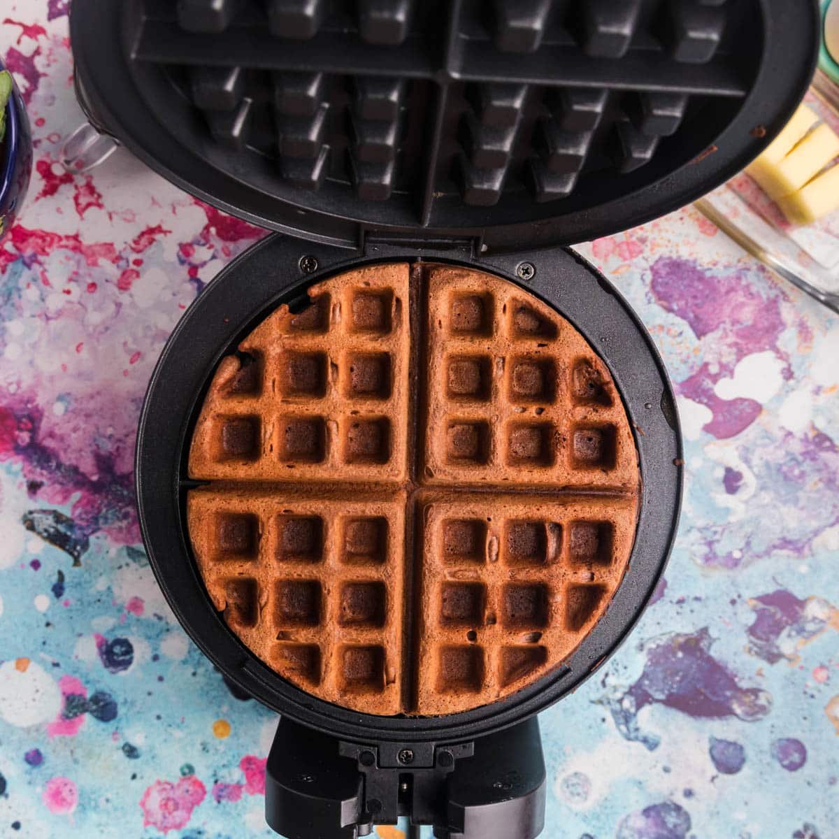 chocolate waffles cooked in a waffle iron