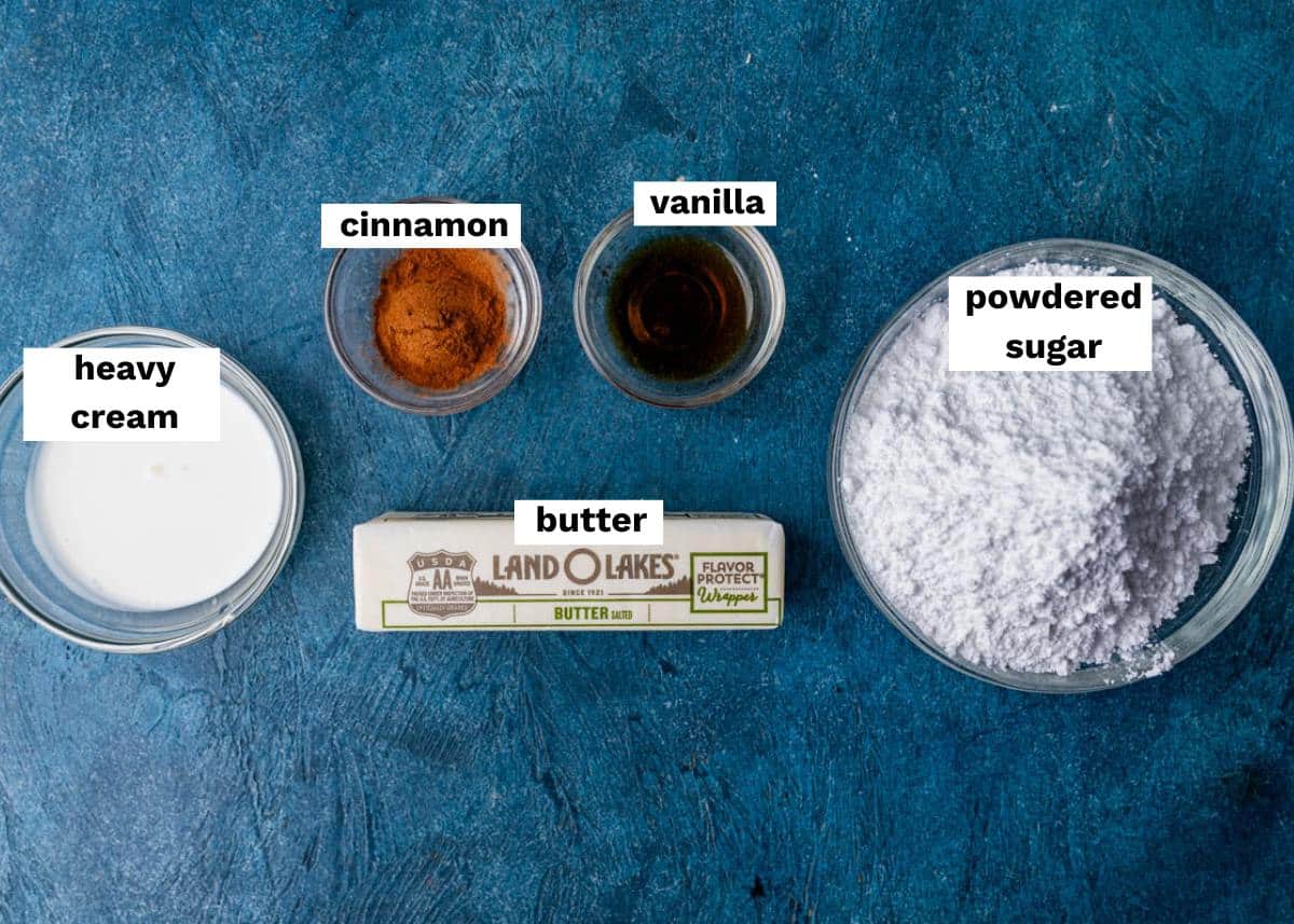 ingredients for cinnamon frosting on a table