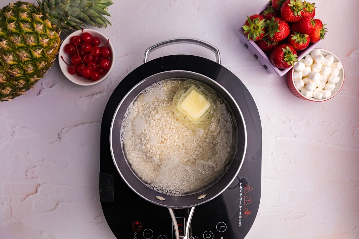 rice, butter and water in a saucepan