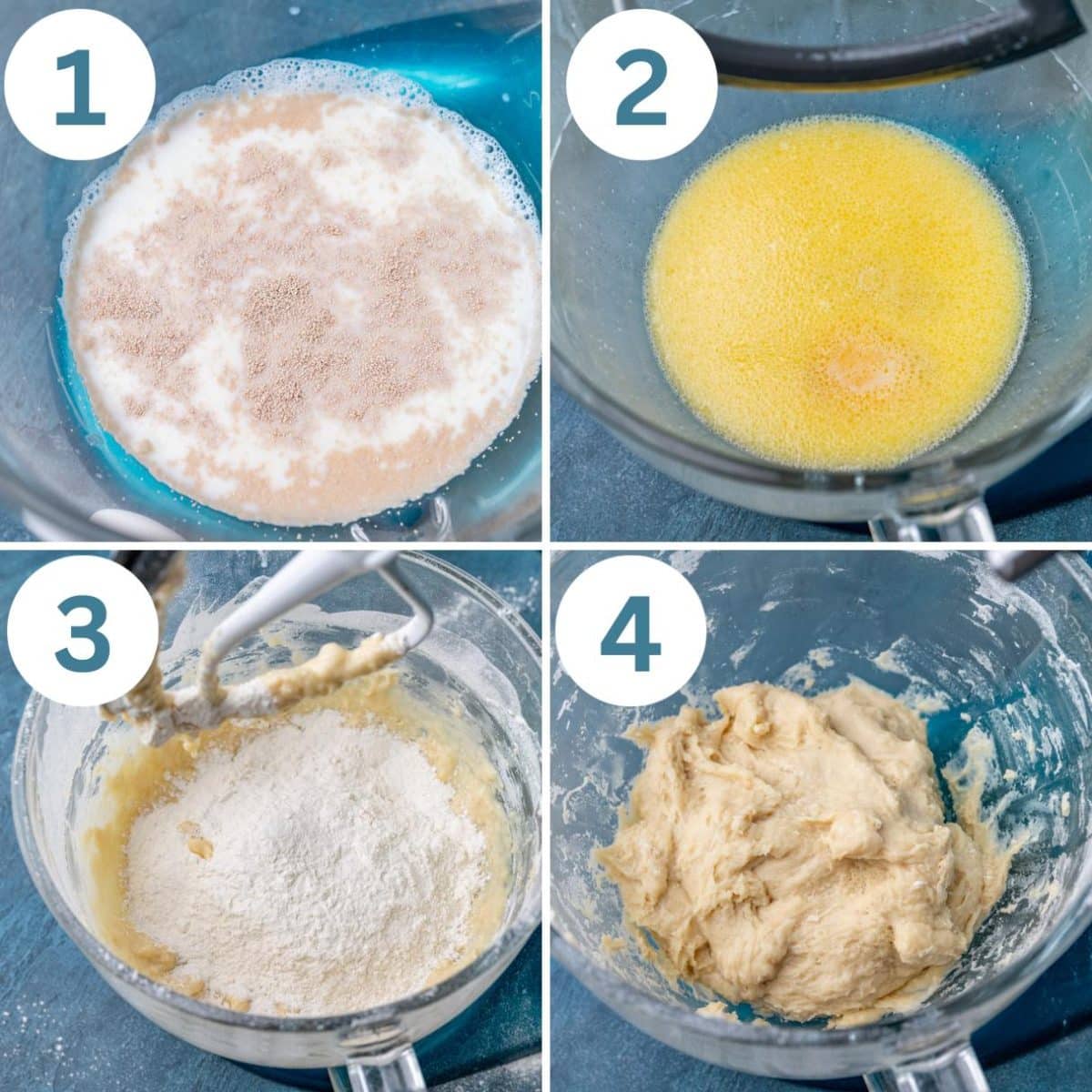 collage of how to make dough for rolls