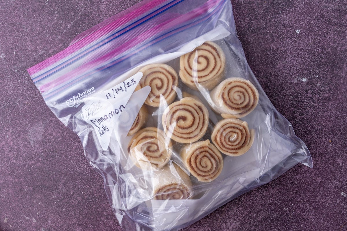 a bag of unbaked cinnamon roll dough