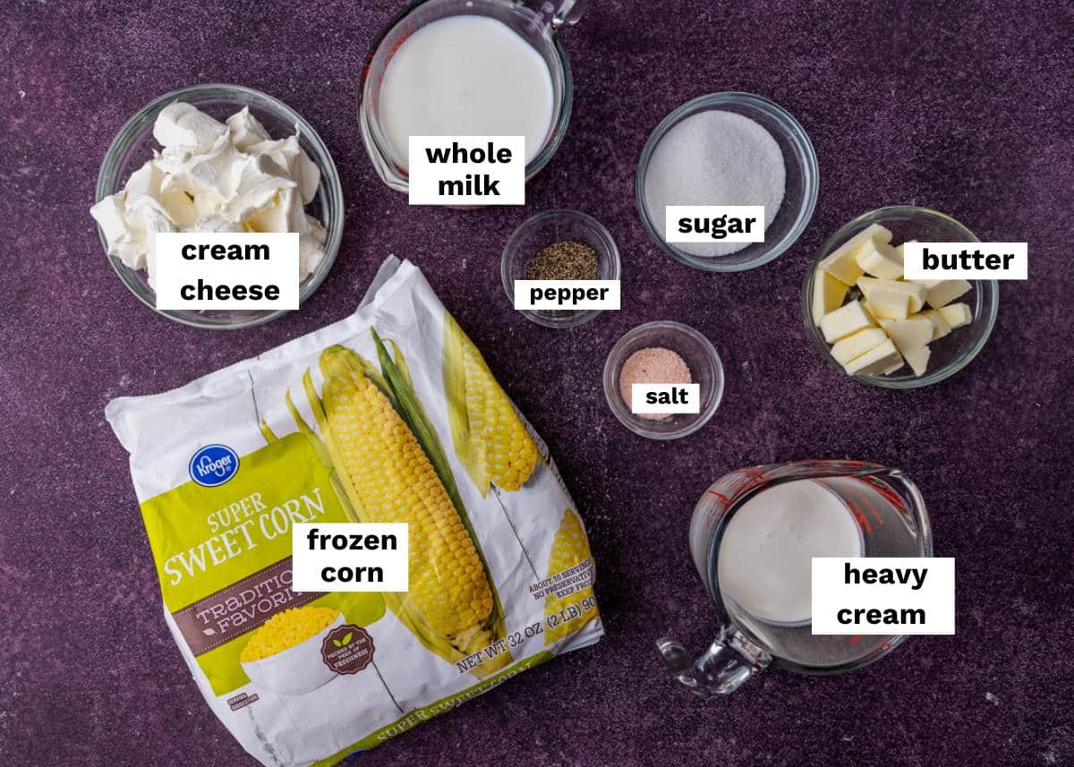 ingredients for creamed corn on a table