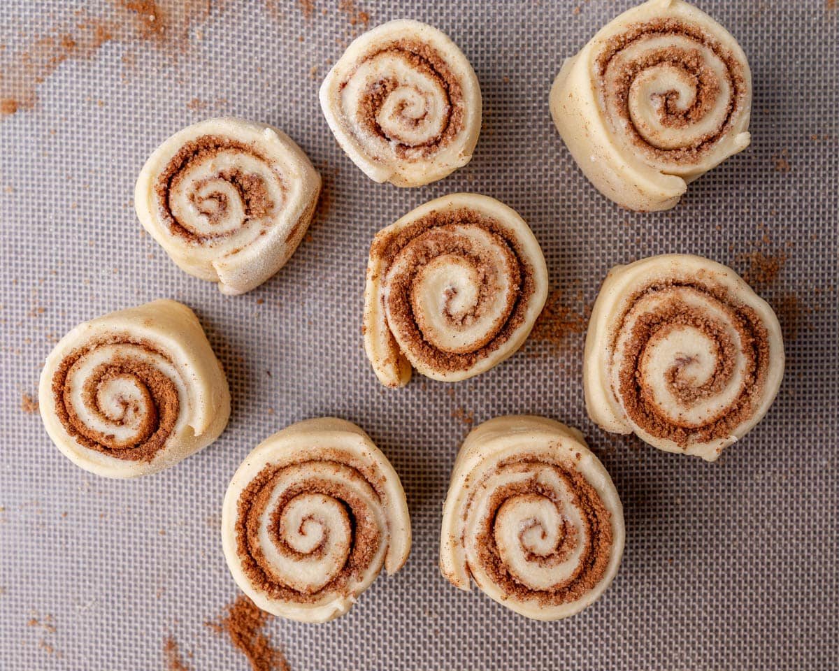 unbaked cinnamon rolls rolled up