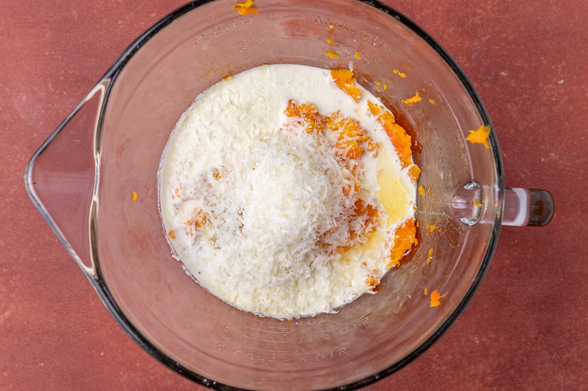 ingredients for mashed butternut squash in a bowl