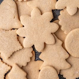 closeup of cut out peanut butter shaped cookies