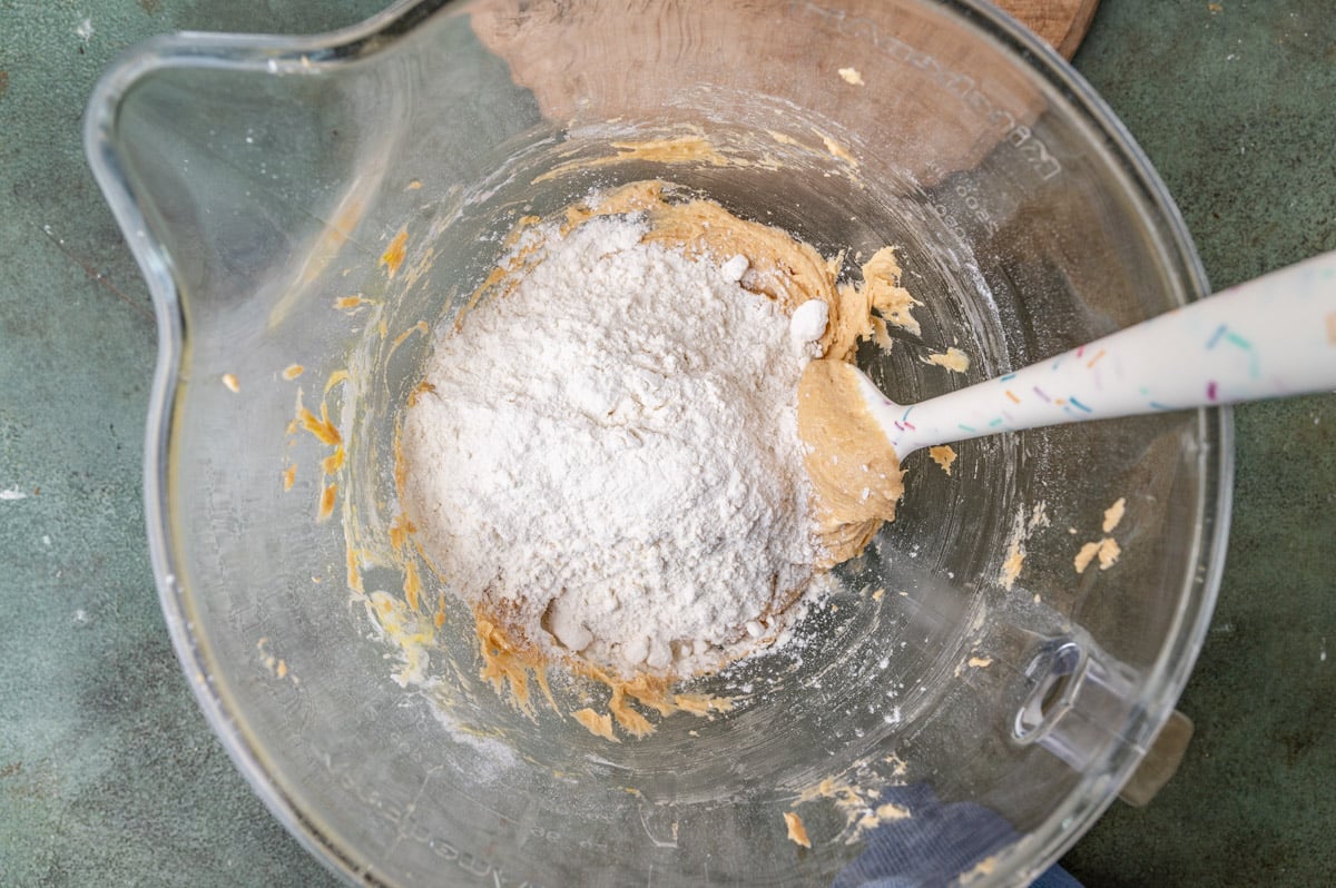 peanut butter cookie dough with flour on top