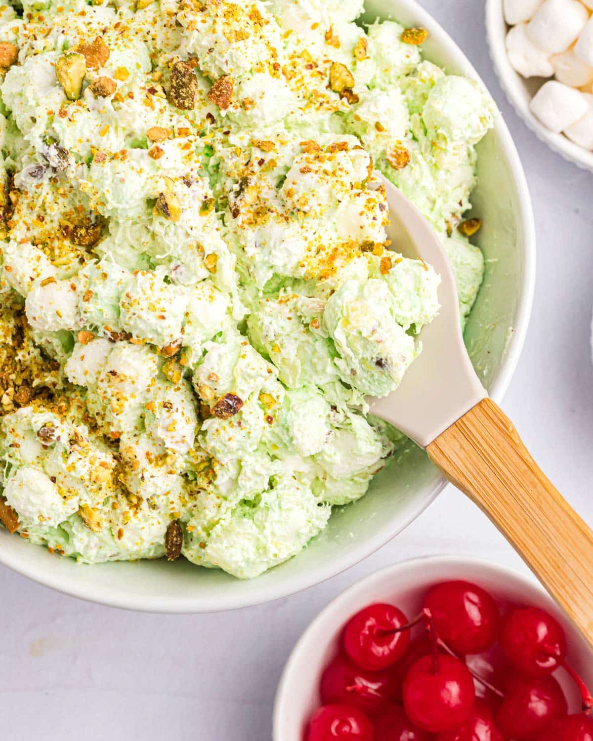 closeup of pistachio salad in a bowl