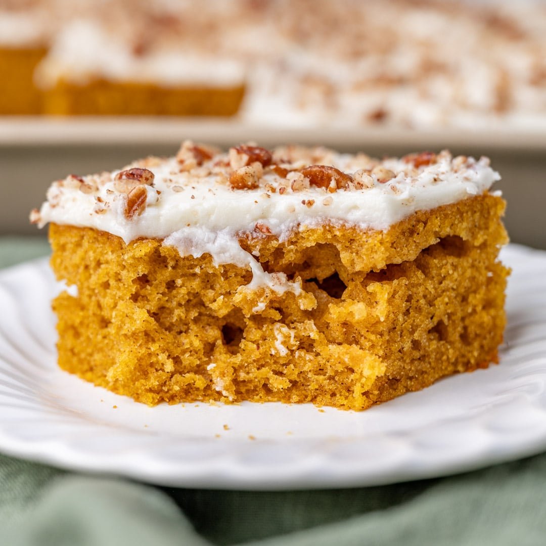 paula deen pumpkin bar on a plate with a bite out