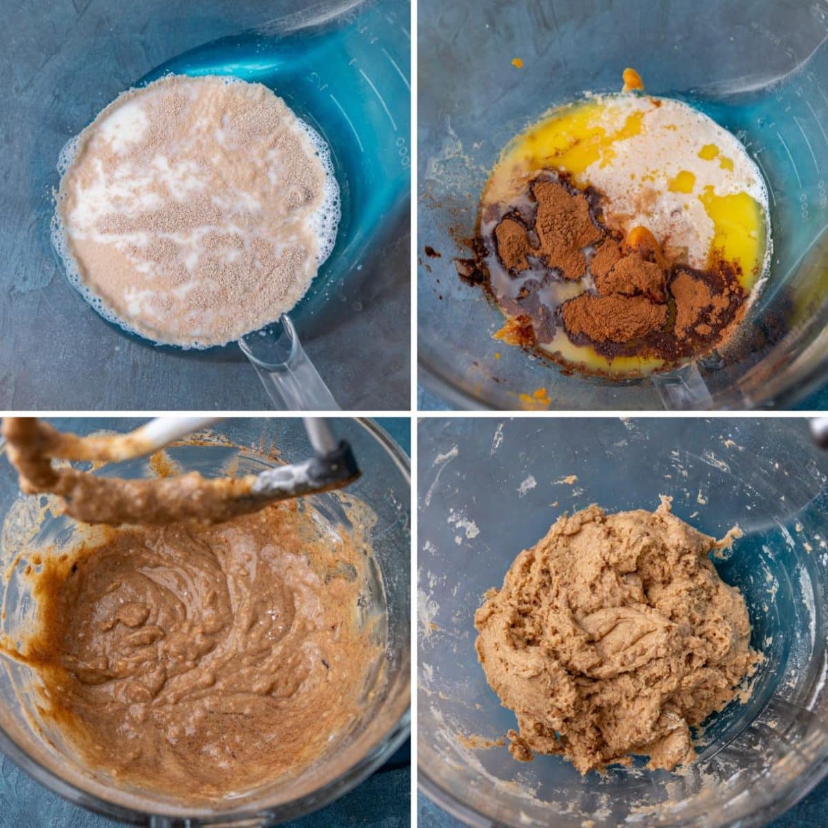 collage of how to make pumpkin dinner rolls dough